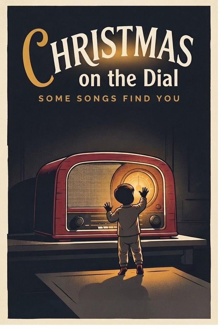 Poster art: a child reaching up to a glowing 1950s radio